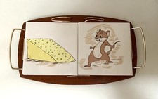 Vintage 1970’s WYNCRAFT Teak Wood Cheese Board With Mouse & Cheese Tiles