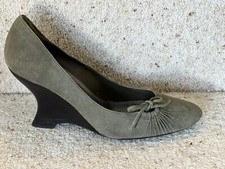 Zara Women's Vintage Green Suede Wooden High Heel Shoe Size UK 5.5