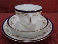 * Stylish HEATHCOTE CHINA Cobalt Blue Turquoise & Gold Gilt TEA TRIO c1928-41