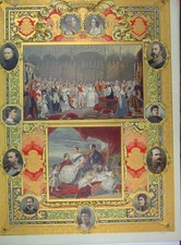Original Old Antique Print Portraits 1897 Queen Wedding Children Throne 19th
