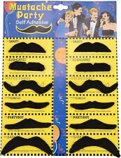 12x Unisex Black Stick On Fancy Dress Fake Moustaches Tash Stag Hen Party Pack