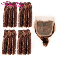 Short Human Hair Bundles with Closure Brazilian Weaving Loose Wave Ombre Bouncy