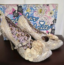 Irregular Choice Cortessan Off White And Gold Shoes In Box Size UK 7.5