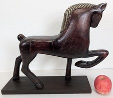 Vintage Horse Sculpture Hand Made Wooden Statue with Metal Mane Large 16in Long