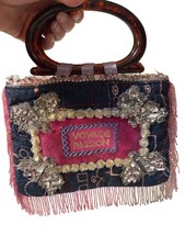 Handcrafted Voyage Passion Beaded Fringe Purse With Brown Handles NWT