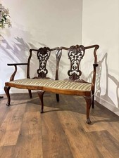 Antique Chippendale Revival Twin Seat Mahogany Settee