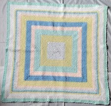 Hand Crochet blanket in white, peach  mint, blue & lemon approx 44" square