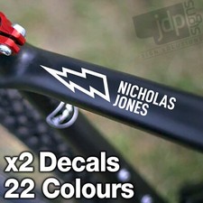 x2 PERSONALISED LIGHTNING ICON FRAME NAME STICKERS VINYL DECAL CYCLE HELMET
