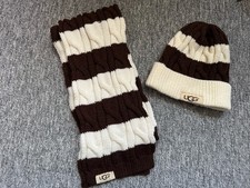 UGG WOMENS HAT/SCARF SET, BROWN/CREAM, WOOL, BEANIE, FAB!