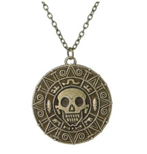 Pirates of the Caribbean GOLD SKULL COIN TREASURE Pendant Necklace Fancy Dress