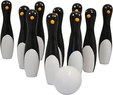 WOODEN PENGUIN SMALL 3" BOWLING SKITTLES IN FABRIC BAG - 10 SKITTLES 1 BALL