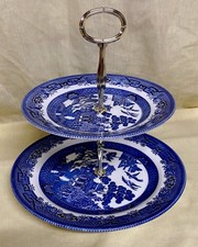 Willow Pattern 2 tier cake stand Churchill Blue Staffordshire