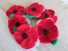 Hand knitted Red Poppy Brooch