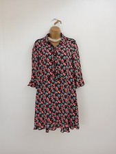 Whistles Dress UK 8 Black Red Floral Tunic Shirt Floaty
