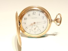 ANTIQUE BEAUTIFUL LUXURY USA FULL HUNTER GOLD PLATED MENS POCKET WATCH"WALTHAM"