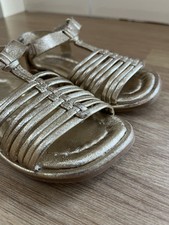 ZARA gold faux leather sandals, TODDLER SIZE 5.5, riptape fastening ankle strap