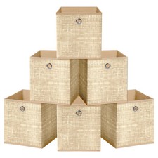 HEFTMAN Foldable Storage Cube Boxes Fabric Space Saver Beige 33x33x33cm Set of 6