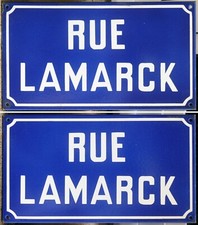 Old French enamel street sign plaque plate road rue Lamarck C18 biologist Lille