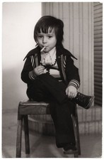 FUNNY LITTLE BOY SMOKING CIGARETTE weird vintage child photo young smoker +9533