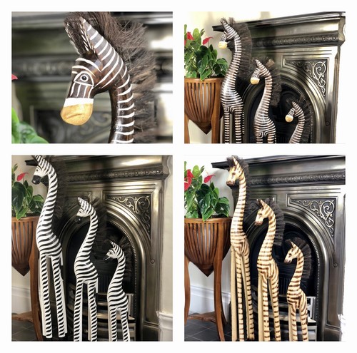 Wooden zebra ornament statue - wooden,