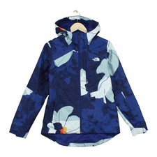 North Face Ski Jacket Womens Size S Blue Patterned Hooded Waterproof