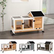PawHut Wooden Rabbit Hutch, Small Animal  House w/ Wheels, Removable Tray