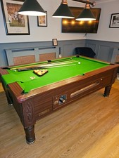 7 ft pool table, slate bed, disabled coin operated mechanism, with accessories. 
