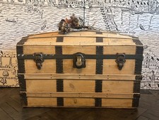 1930's Antique Steamer Trunk – Domed Travel Chest with Iron Straps