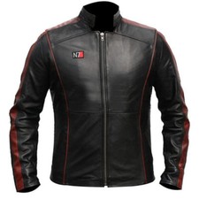  MASS EFFECT 3 - N7 COMMANDER SHEPARD STYLISH 100% Real LEATHER JACKET