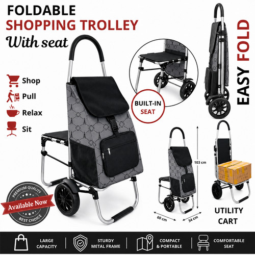 Grey foldable shopping trolley - foldable,