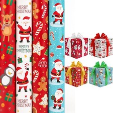 ANGIX 4 X 7m Christmas Gift Wrap Wrapping Paper Roll 4 Assorted Design Gift Roll