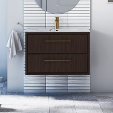 Wall Hung Bathroom  Vanity Unit Carrara White Basin Sink 2 Drawer 600/700/800mm