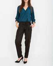 Colour Block Wrap Jumpsuit - Long Sleeves - Belt & Pockets - Black - L 12-14