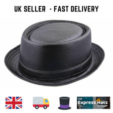Fidra Black Leather Look P.U.Porkpie Hat FAST POST ??