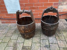 wooden well buckets, old solid wood 