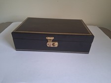Vintage 60s Navy Mele 2 Tier Jewellery Box Velvet Lined with Key