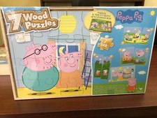 Peppa Pig 7 Wood Puzzles In Wooden Storage Box Brand New  FREE SHIPPING