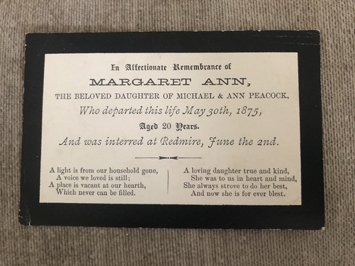 Victorian memorial card - memorial,