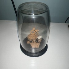 Vintage Chinese Diorama Cork Carving In A Glass Dome.