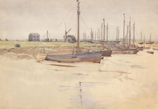 Tom Simpson (1847-1929) - 20th Century Watercolour, Beached Fishing Boats