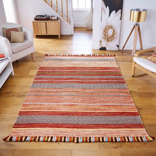 Kelim ethnic striped rug rust - striped,