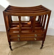 Vintage Mahogany Canterbury / Magazine Rack On Brass Castors 