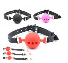 Quality silicone Open Mouth Ball Gag PU Leather Belt Pink red black S M L Size