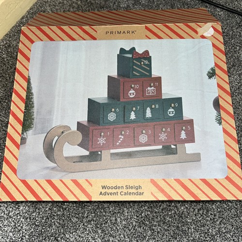 Wooden sleigh advent calendar - wooden,