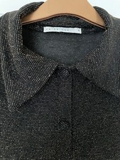 Ladies Black & Gold Stretchy Blouse & Flared Trousers Co-ord Suit Size 16 Used