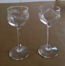 2 x Small Liqueur Glasses with long narrow Stems 12 cms tall - stem 6cms 