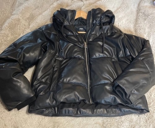 Zara black faux leather - zara, puffer