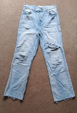Zara Size 12 Long Light Blue Denim Wide Leg Ripped Jeans. W32. I/Side Leg 33"