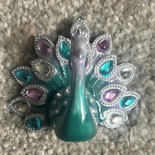 Unusual Enamelled Peacock Figurine Ornament With Sparkles
