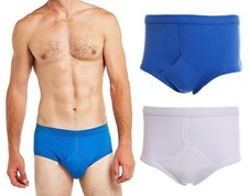 Mens 100% Cotton Y Fronts Gents Interlock Briefs Underwear Blue White (6 PACK)
